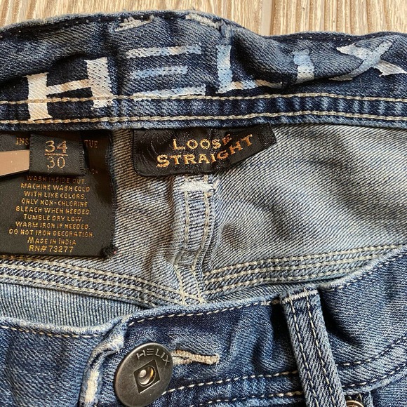 Helix N56 Loose Straight Jeans Mens 34x30 Med Wash Stretch Distressed - Picture 5 of 9